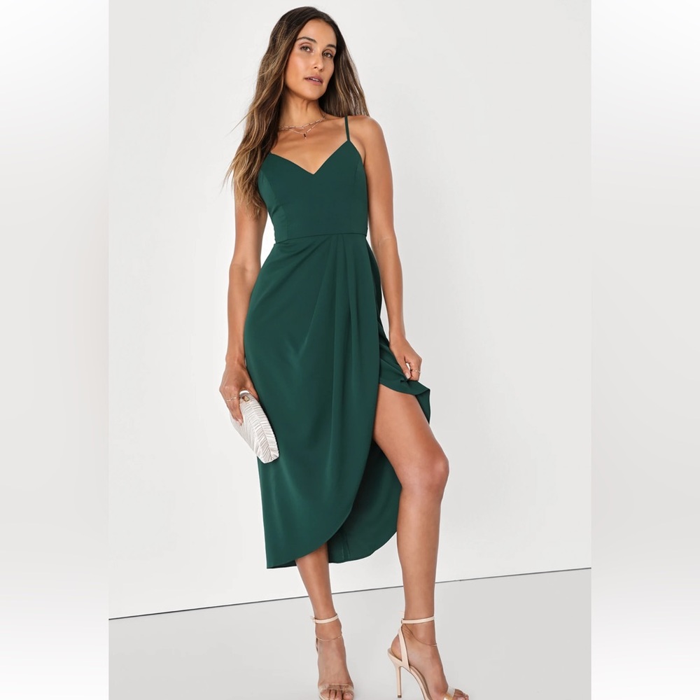 Lulu’s Reinette Dark Green Midi Dress